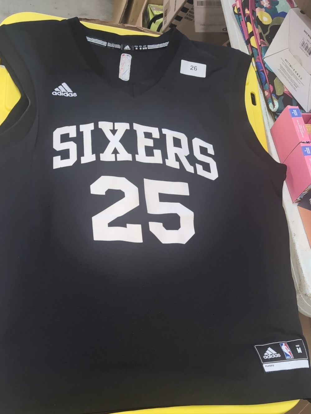 adidas Kids SIXERS #25 Black and White Basketball Jersey
